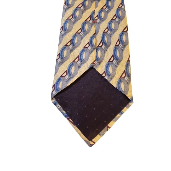 Dover by Arrow Necktie Tie Silk Yellow Blue Gray Geometric Circles Made in USA - Picture 7 of 12